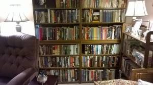 messy bookshelves